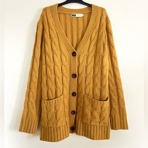 UEU Mustard Cable Knit preppy bohemian Office  Cardigan L